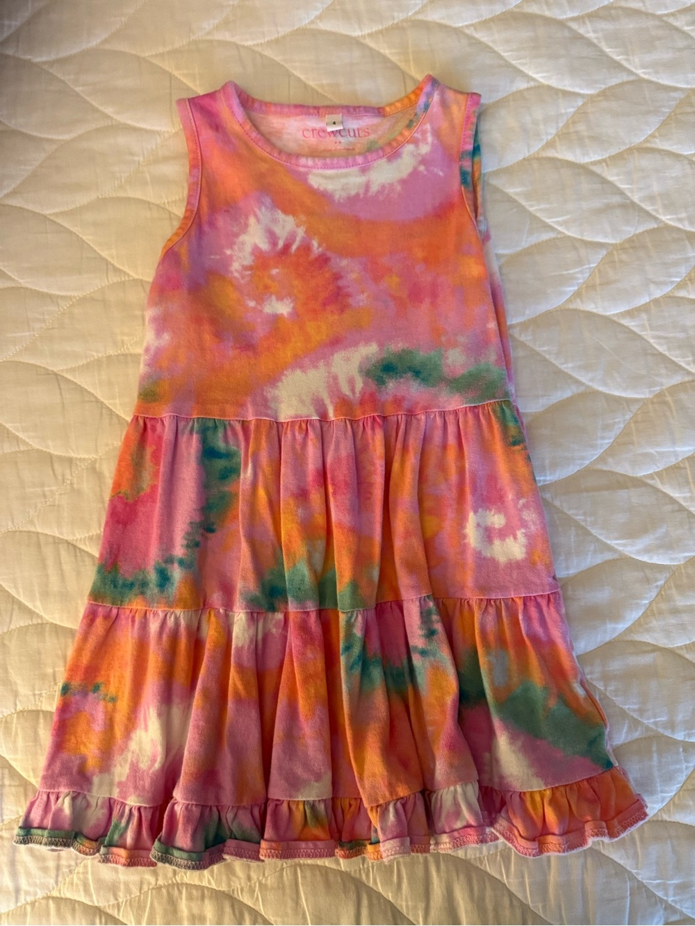 Crewcuts Pink Orange Tie-Dye Tiered Tank Dress